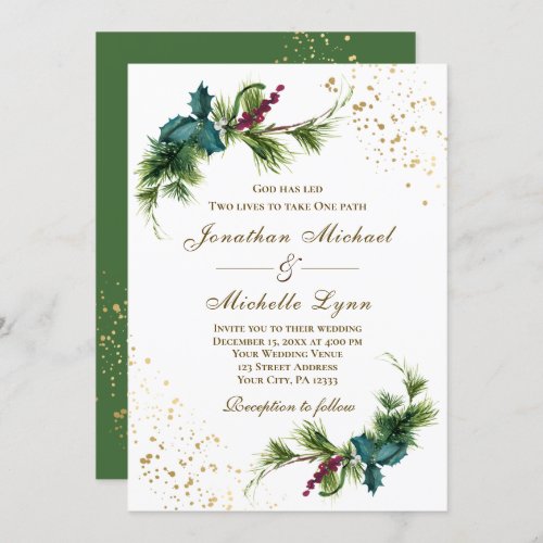 Elegant Christmas Evergreen Christian Wedding Invitation