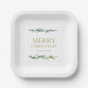 Elegant Christmas Evergreen Personalized Paper Plates