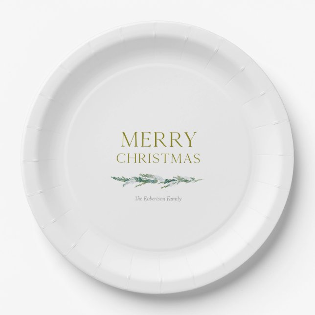 Elegant Christmas Evergreen Personalized  Paper Plates (Front)