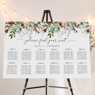 Elegant Christmas evergreen wedding seating chart Foam Board