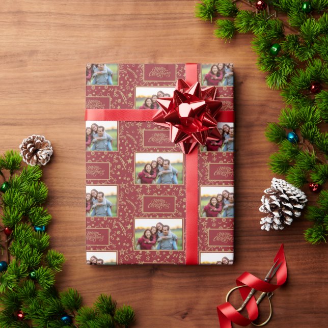 Elegant Christmas Family Custom Photo  Wrapping Paper (Holiday Gift)