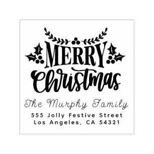 Elegant Christmas Family Name Return Address Self-inking Stamp