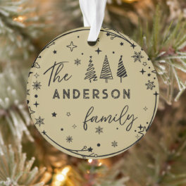 Elegant Christmas Family Name With Photo Sand Ecru Ornament