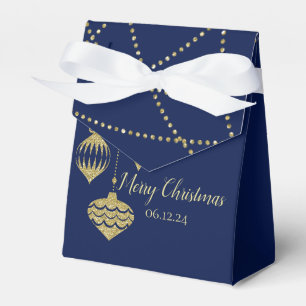 Elegant Christmas Faux Glitter Ornaments Gold Navy Favor Boxes