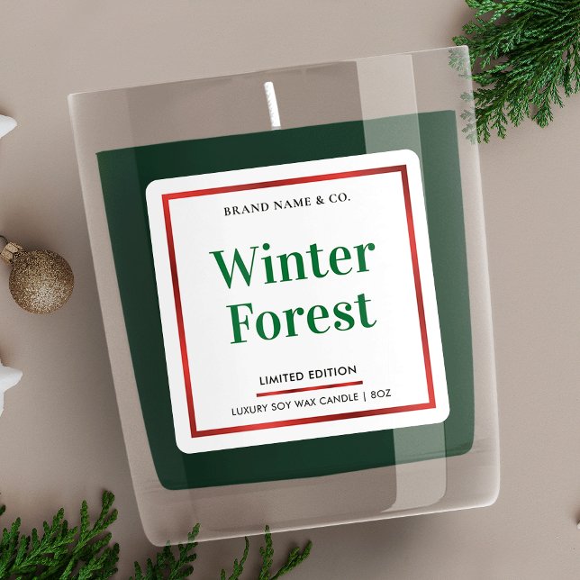 Elegant Christmas Festive Colors Candle Packaging Square Sticker (Elegant festive candle labels in green and red, perfect for your Christmas product collection)