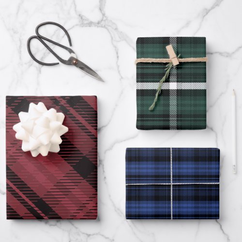 Elegant Christmas flannel plaid multi pattern Wrapping Paper Sheets