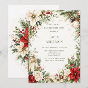 Elegant Christmas Floral Bachelorette Party Invitation