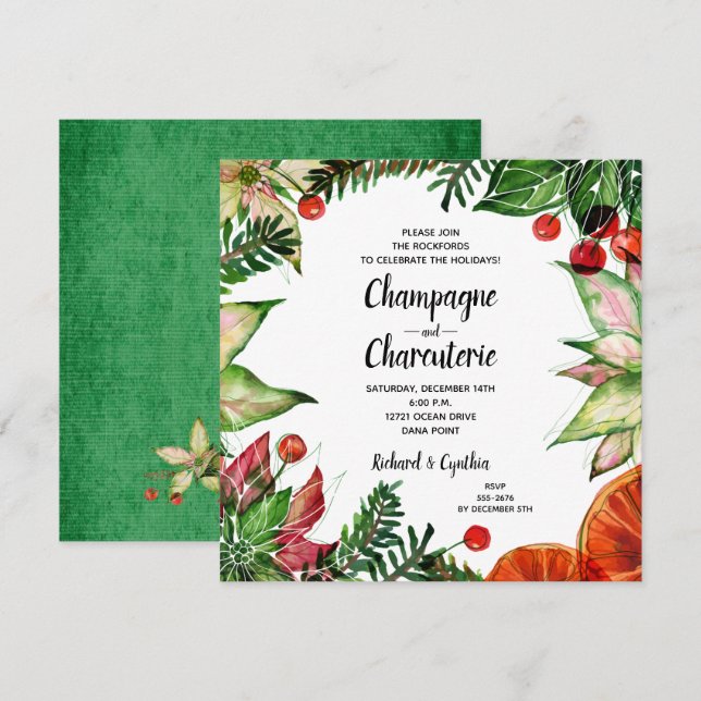 Elegant Christmas Floral Charcuterie Invite (Front/Back)