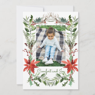 Elegant Christmas Floral Comfort & Joy Photo Holiday Card