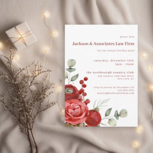 Elegant Christmas Floral  Corporate Holiday Party Invitation