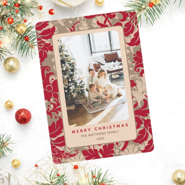 Elegant Christmas Floral Custom Photo  Holiday Card (Creator Uploaded)