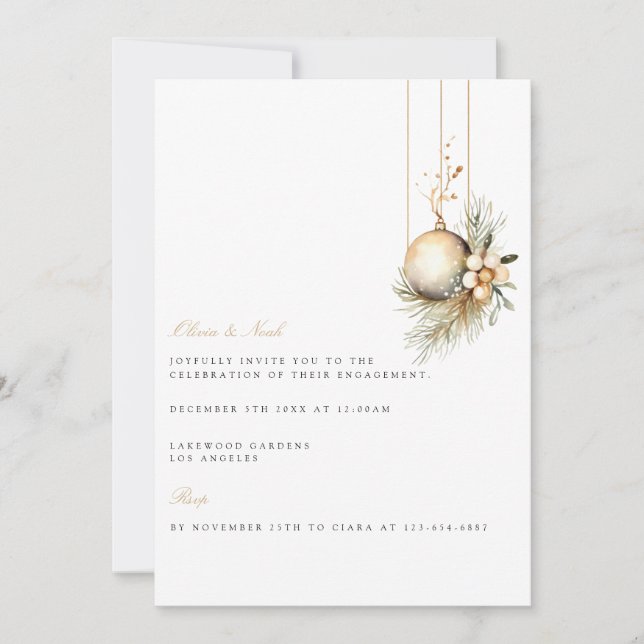 Elegant Christmas Floral Engagement Invitation (Front)