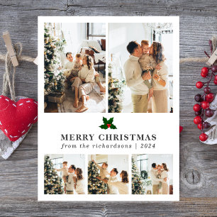 Elegant Christmas Floral Family Photo Collage Holiday Postcard