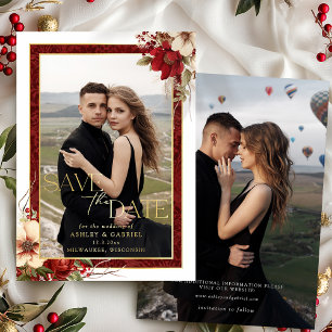 Elegant Christmas Floral Foil Save the Date Foil Invitation