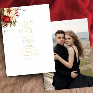 Elegant Christmas Floral Foil Save the Date Invitation