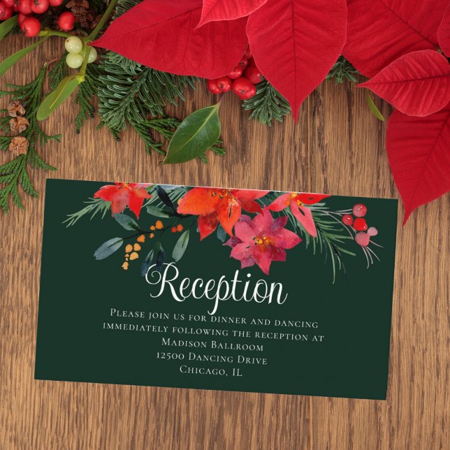 Elegant Christmas Floral Green Wedding Reception Enclosure Card (Creator Uploaded)