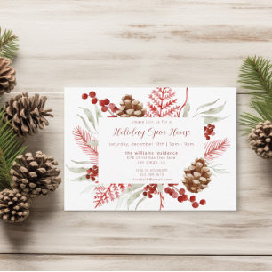 Elegant Christmas Floral Holiday Open House Invitation