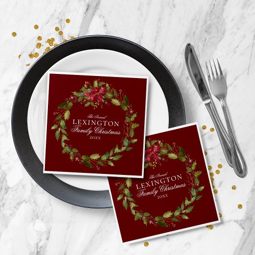 Elegant Christmas Floral Holly Wreath Napkins