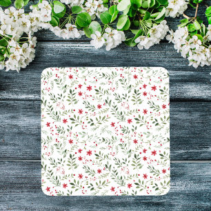 Elegant Christmas Floral Minimalist Pattern  Glass Coaster