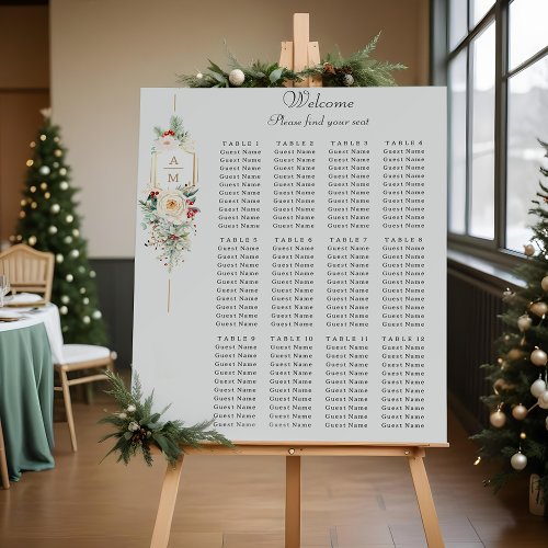 Elegant Christmas Floral Monogram Seating Chart Foam Board