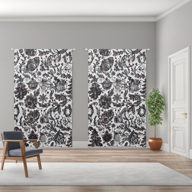 Elegant Christmas floral ornament pattern design Blackout Curtains (Wide)