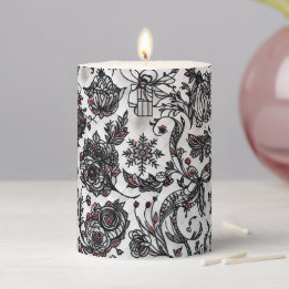 Elegant Christmas floral ornament pattern design Pillar Candle