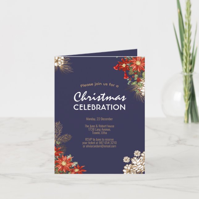 elegant christmas floral party celebration holiday card (Front)