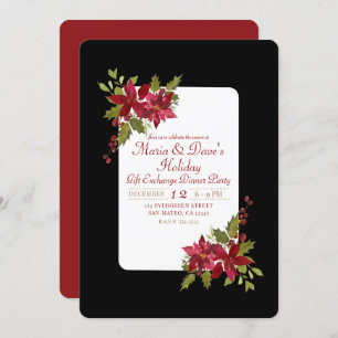 Elegant Christmas Floral Poinsettia Holiday Party Invitation