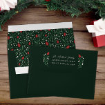 Elegant Christmas Floral Pre-Addressed Envelope<br><div class="desc">Add a special touch to your holiday greetings with these beautiful pre-addressed envelopes,  featuring simple hand drawn floral sprigs on the back flap,  along with your address. The inside contains a matching Christmas floral pattern in red,  green,  and ivory over a dark green background.</div>