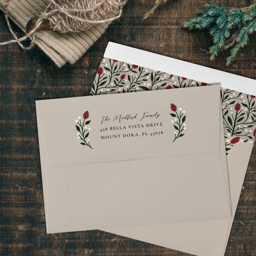 Elegant Christmas Floral Pre_Addressed Envelope