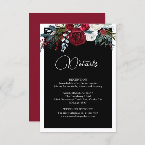 Elegant Christmas Floral Rose Holiday Wedding  Enclosure Card