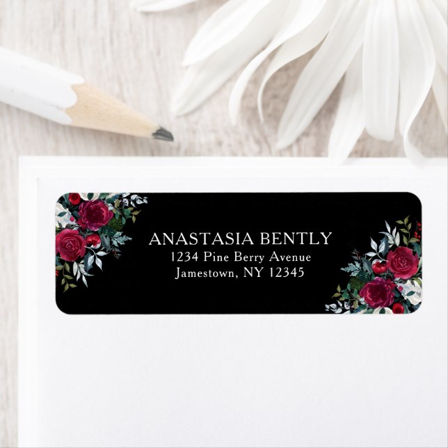 Elegant Christmas Floral Rose Holiday Wedding Label (Insitu)