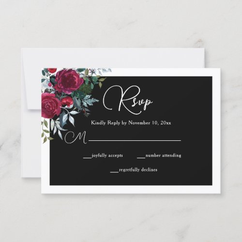 Elegant Christmas Floral Rose Holiday Wedding  RSVP Card