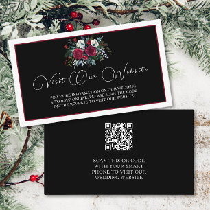 Elegant Christmas Floral Rose QR Code Wedding Enclosure Card