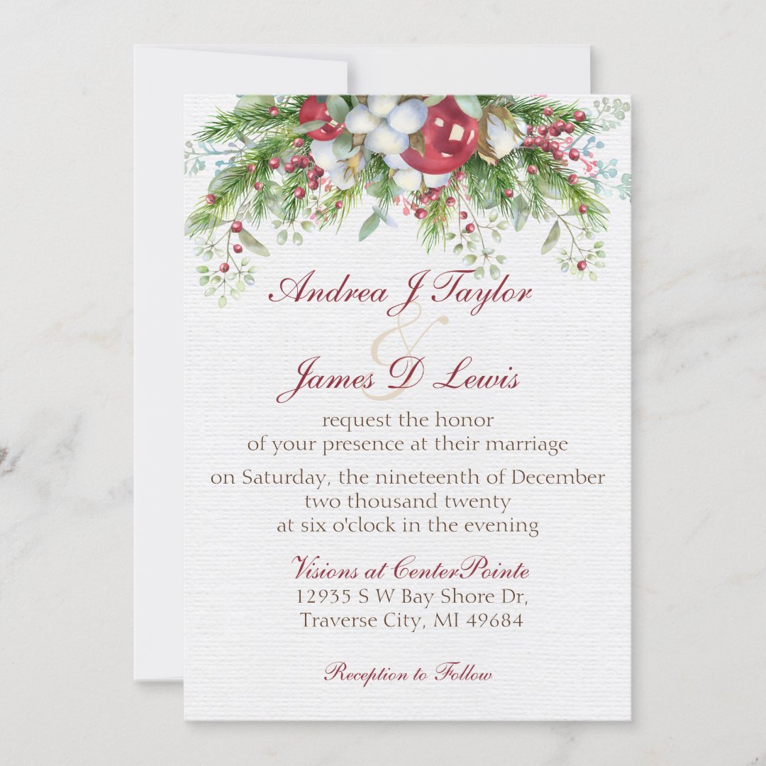 Elegant Christmas Floral Wedding Invitation | Zazzle