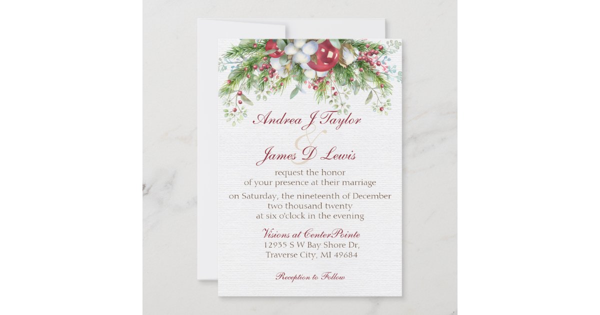 Elegant Christmas Floral Wedding Invitation | Zazzle