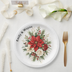 Elegant Christmas Floral Wedding Paper Plates