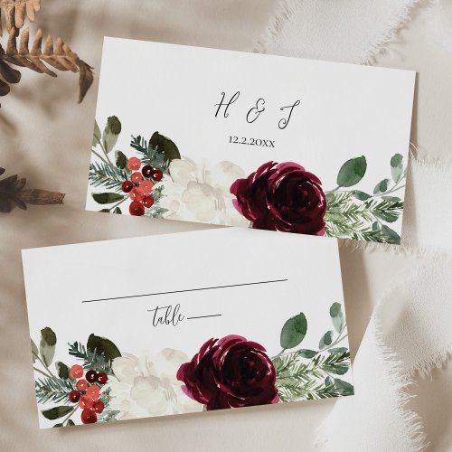 Elegant Christmas Floral Wedding Place Card