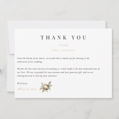 Elegant Christmas Floral Winter Thank you Card