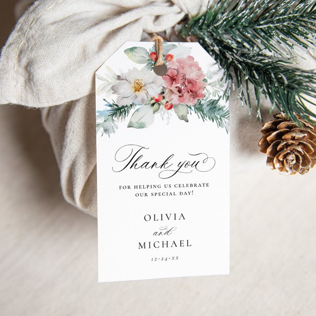 Elegant Christmas Floral Winter Wedding Favor Gift Tags (Creator Uploaded)