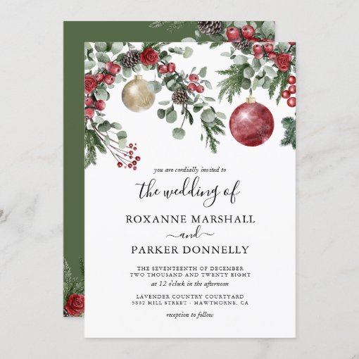 Elegant Christmas Floral Winter Wedding Invitation 