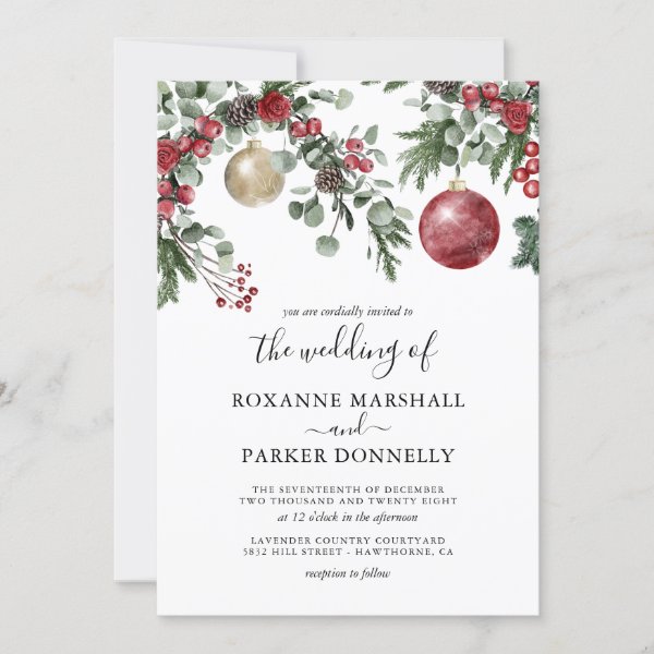 Elegant Christmas Floral Winter Wedding Invitation