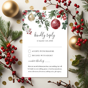 Elegant Christmas Floral Winter Wedding RSVP Card