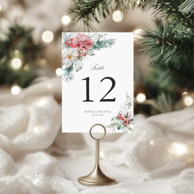 Elegant Christmas Floral Winter Wedding Table Number (Creator Uploaded)