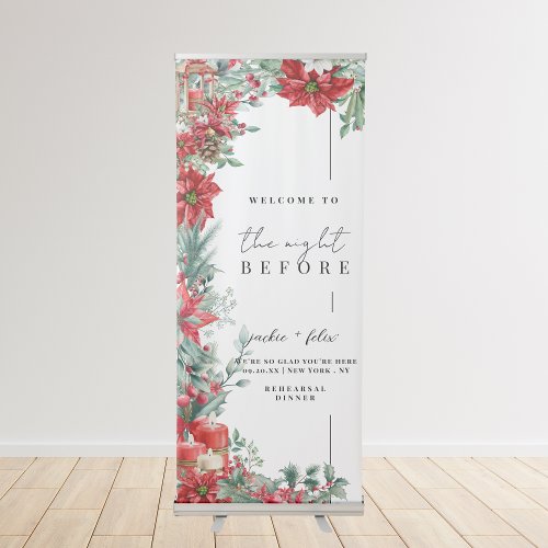 Elegant Christmas Floral Winter Wedding Welcome Retractable Banner