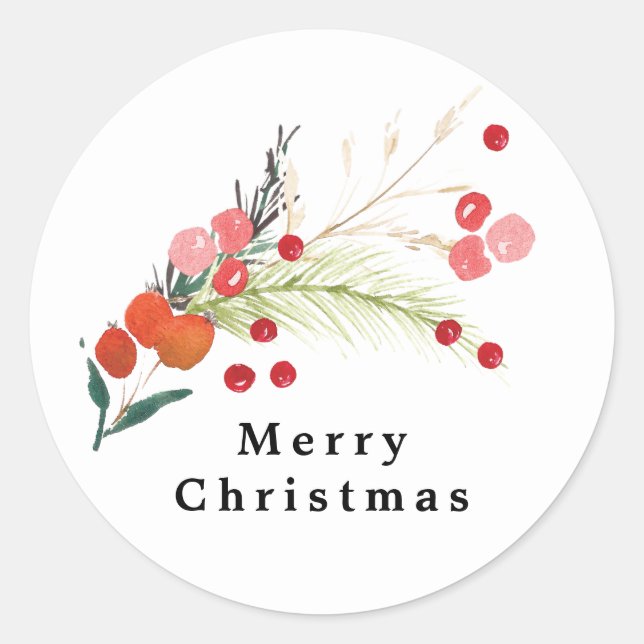 Elegant Christmas Florals Holiday Classic Round Sticker (Front)