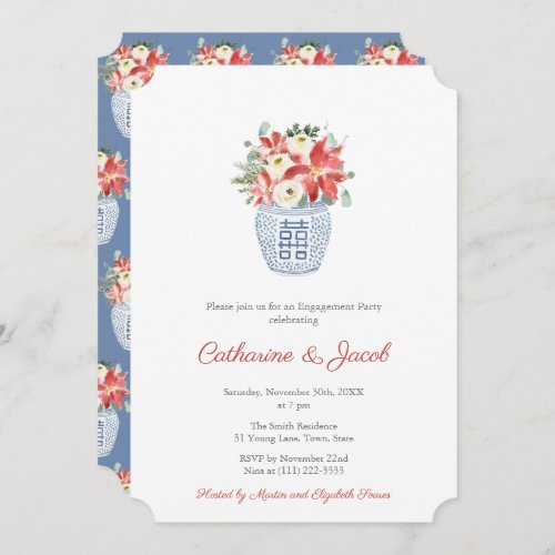 Elegant Christmas Flowers And Greenery Engagement Invitation