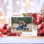 Elegant Christmas Flowers Happy Holidays Family Postcard<br><div class="desc">Lovely family card with hand painted watercolor poinsettia bouquet flowers and holly in green and deep berry red colors. Easy to edit card by adding your family Photo / picture and text. HAPPY HOLIDAYS - can be changed to MERRY CHRISTMAS. Makes great cards to send to family and friends during...</div>