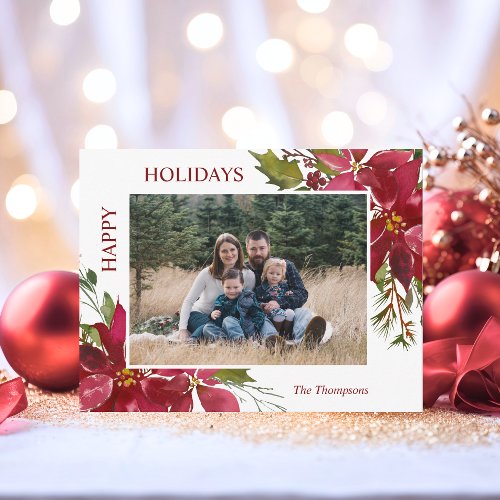 Elegant Christmas Flowers Happy Holidays Family Postcard