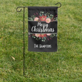 Elegant Christmas Flowers Merry Christmas Editable Garden Flag by HolidayCreations at Zazzle